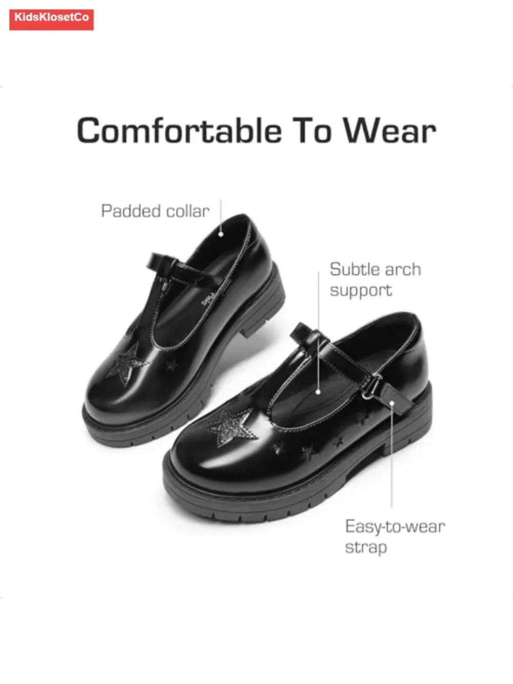 Girls Mary Jane School Uniform Shoes Star Platform Flats Dress Shoes